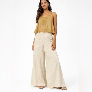 Rhea Boho Embroidered Tank + Wide Leg Pant Bundle Cream Gold
